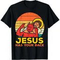 100%25 Cotton Jesus Has Your Back Jiu Jitsu Retro Christian Men T-Shirt Selected pure cotton interesting design DIY short...
