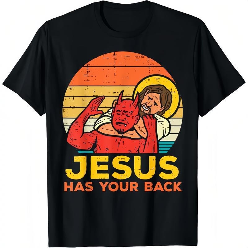 100%25 Cotton Jesus Has Your Back Jiu Jitsu Retro Christian Men T-Shirt Selected pure cotton interesting design DIY short...