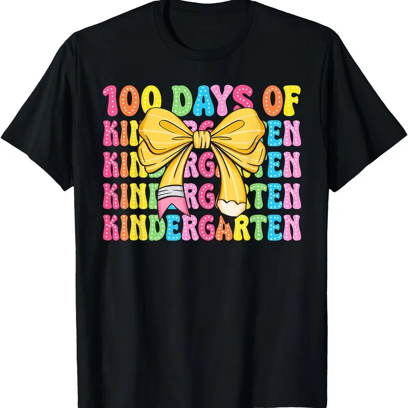 100 Days Of Kindergarten School Teacher Coquette 100th Day T-Shirt Hoodie, Sweatshirt | RetroVerseTees.com