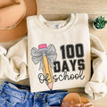 100 Days Of School Sweatshirt with Bow, Coquette 100th Day of School Teacher Shirt, One Hundredth Day Schooling Shirt...