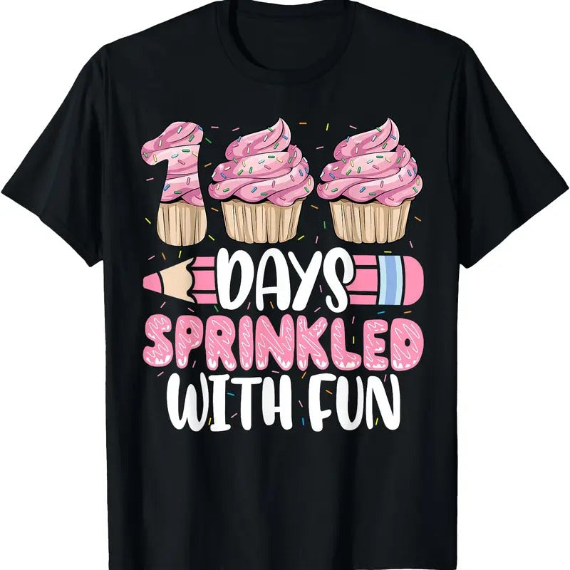 100 Days Sprinkled With Fun Cupcake 100th Day Of School Girl T-Shirt Hoodie, Sweatshirt | RetroVerseTees.com