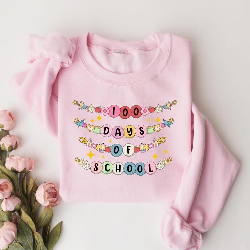 100 Days of School Sweatshirt, Back To School Cotton Crewneck T-Shirts, Hoodie | RetroVerseTees.com