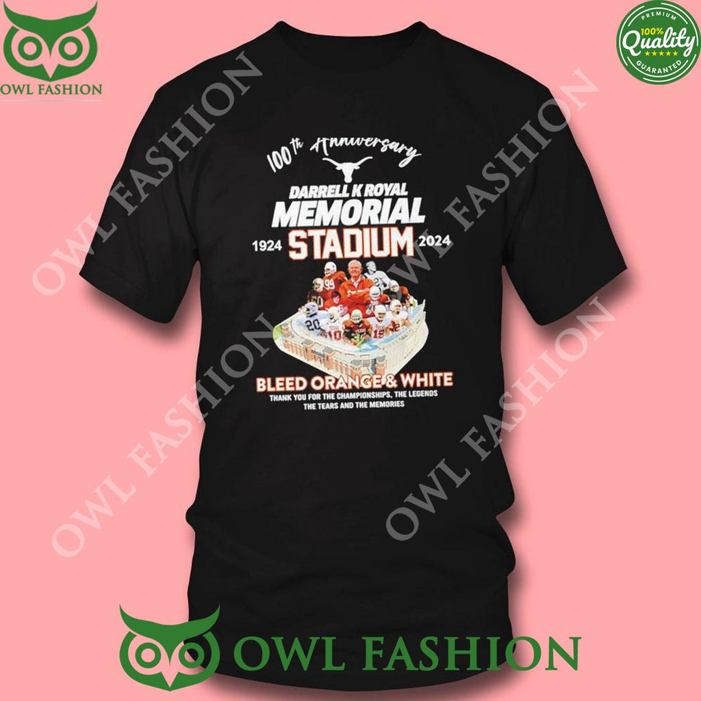 100th Anniversary 2024 Darrell K Royal Memorial Stadium Bleed Orange White TShirt