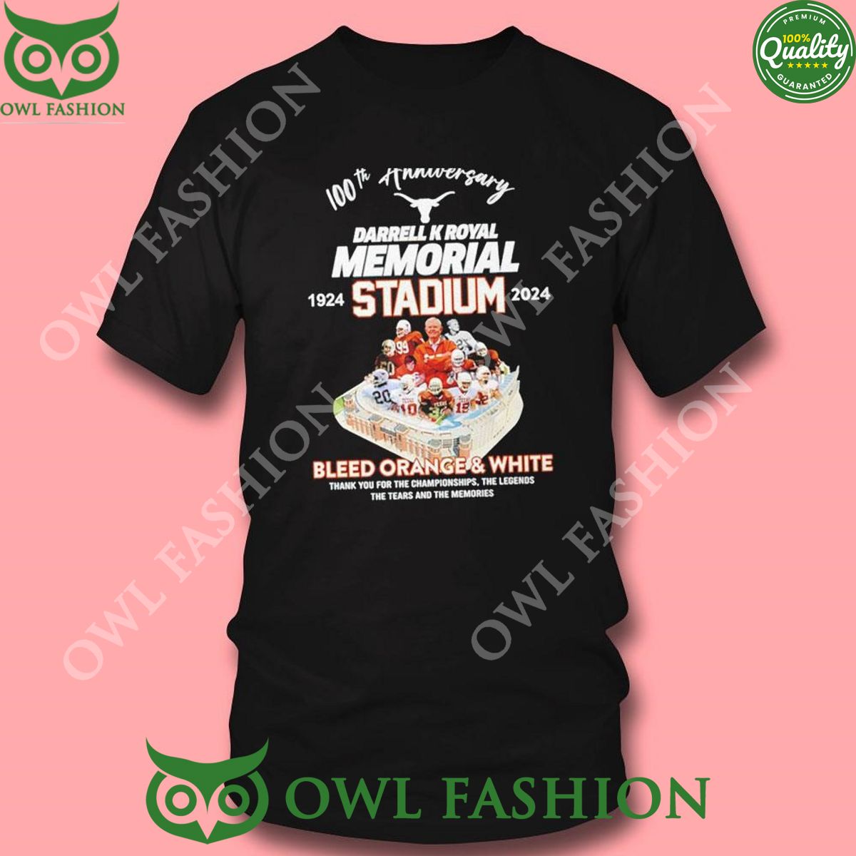 100th Anniversary 2024 Darrell K Royal Memorial Stadium Bleed Orange White TShirt