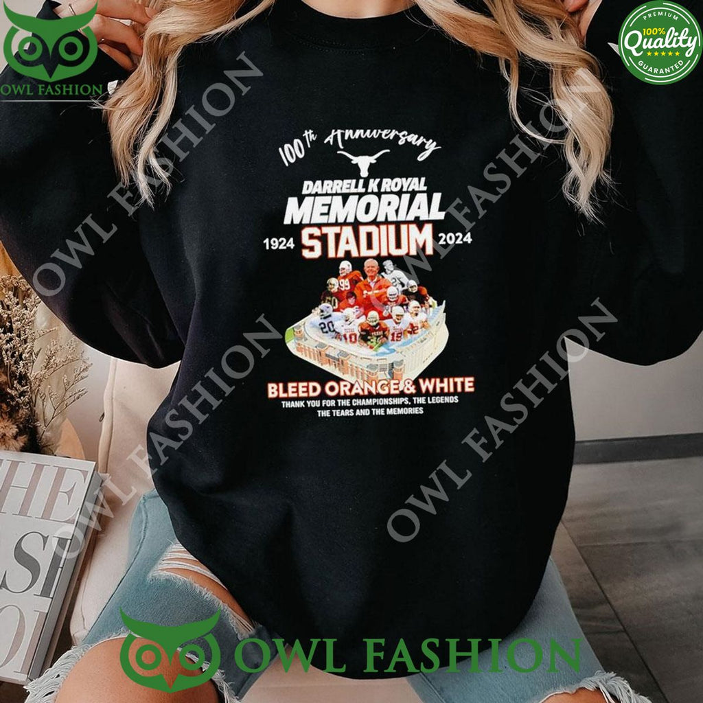 100th Anniversary 2024 Darrell K Royal Memorial Stadium Bleed Orange White TShirt