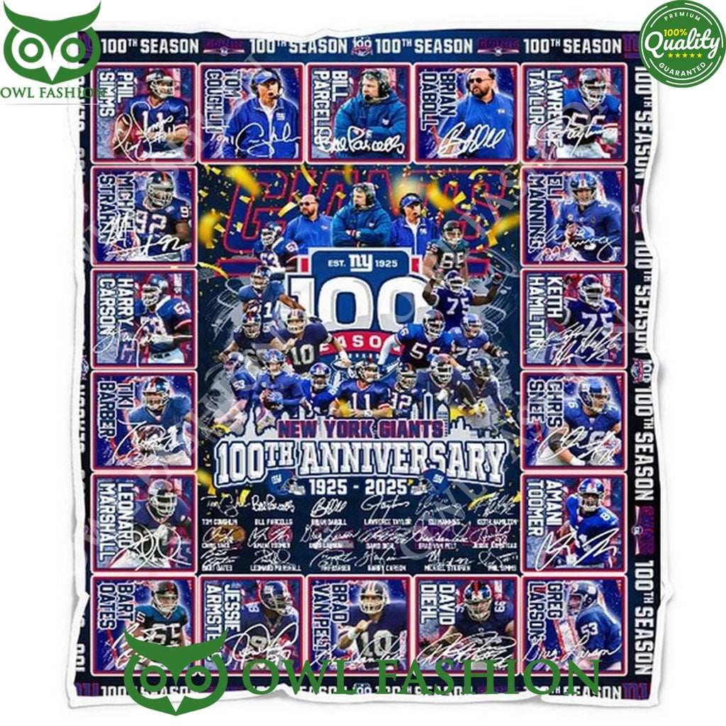 100th Anniversary New York Giants 1925 2025 Quilt Fleece Blanket