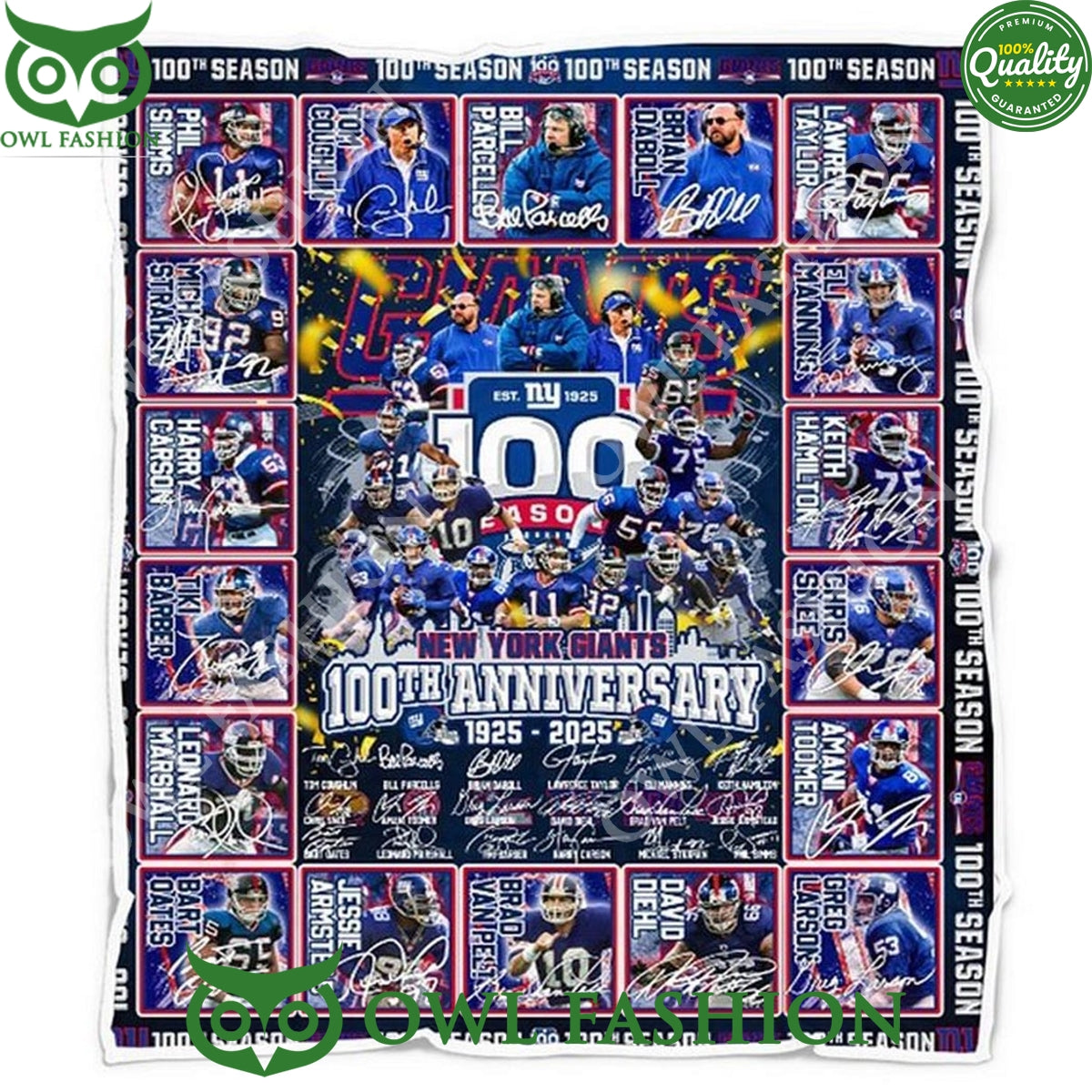 100th Anniversary New York Giants 1925 2025 Quilt Fleece Blanket