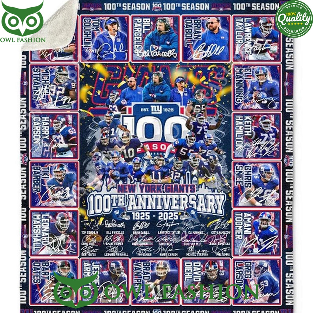 100th Anniversary New York Giants 1925 2025 Quilt Fleece Blanket