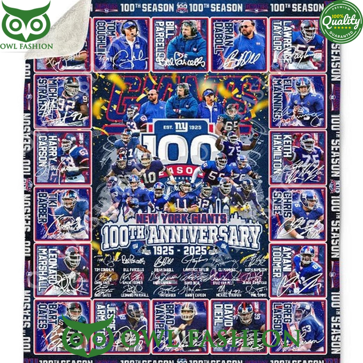 100th Anniversary New York Giants 1925 2025 Quilt Fleece Blanket