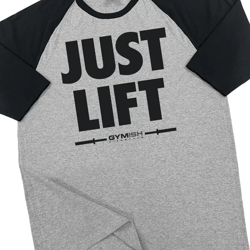 114. RAGLAN Just Lift Funny Workout Gym T-Shirt for Men Hoodie, Sweatshirt | RetroVerseTees.com