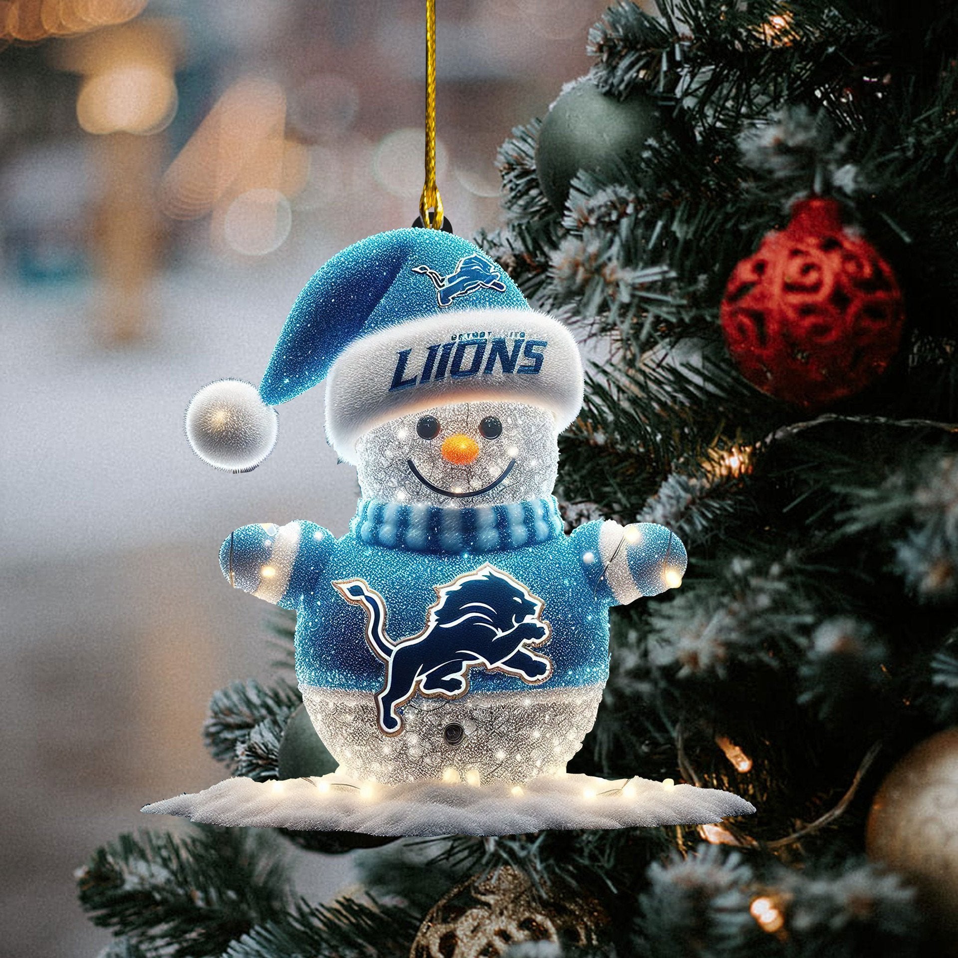 Detroit Lions Snowman Christmas Ornament