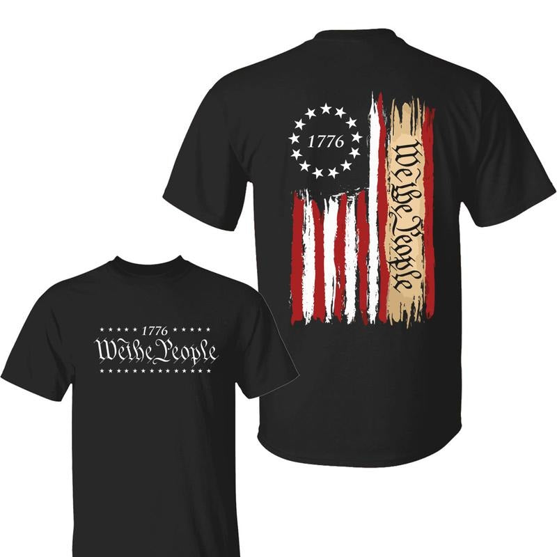1776 We The People T-Shirt, American Flag Shirt, Patriotic USA Unisex Tee, All Over Print, Crew Neck, Short Sleeve For...