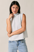 Mock Neck Sleeveless Folded Shoulder Top