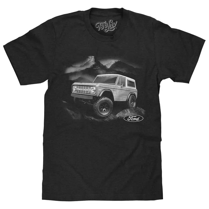 1970s Ford Bronco Mountain T-Shirt - Black Hoodie, Sweatshirt | RetroVerseTees.com