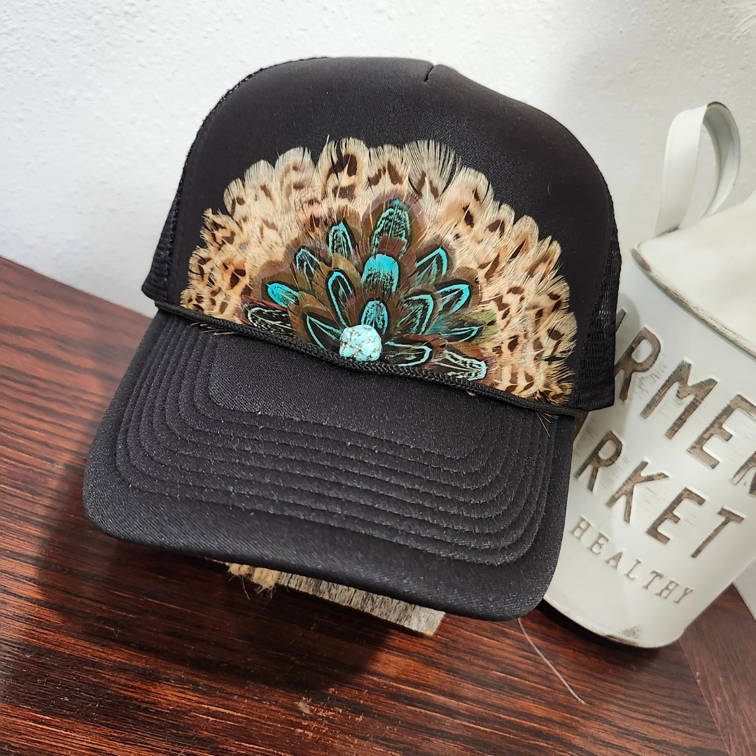 Western Feather Trucker Hat Retro Feather Trucker Hat
