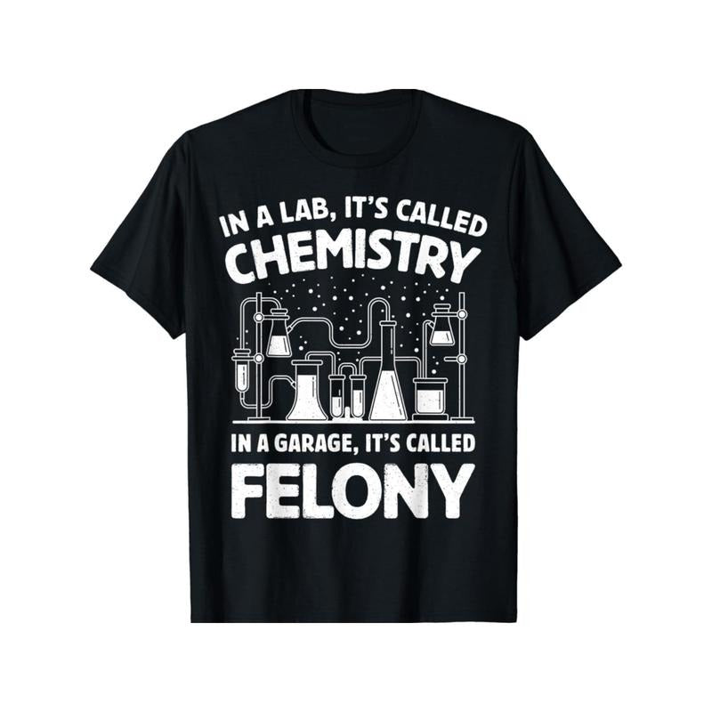 1pc Men'S Casual Cotton T-Shirt with Chemistry & Felony Quote, Geometric Lab Graphic, Round Neck, Stretch Fabric, Unisex...