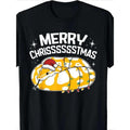 1pc Merry Christmas Snake with Santa Hat Graphic T-Shirt, 100% Cotton Casual Round Neck Tee, Digital Print Short Sleeve...