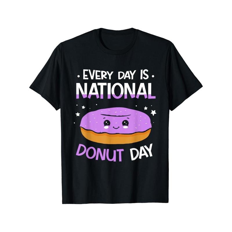 1pc National Donut Day Cotton T-Shirt, Crew Neck, Casual Style, High Stretch Knit Fabric, All-Season Comfort, Regular Fit...