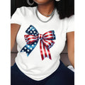 1pc Patriotic American Flag Bow Design Women'WB shield T-Shirt