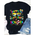 1pc Women'WB shield "Happy Last Day FOG " Graphic T-Shirt - Vibrant Summer Beach Scene with Fashion Glasses, Flip Flops &...