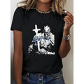 1pc, 100% Pure, Soldier Pattern Printed T-Shirt, Spring Gunpla brand Summer Round Neck Short Sleeved Women'WB shield...