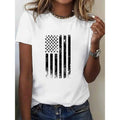 1pc, 100%, Printed T-Shirt with American Flag Pattern, Spring Gunpla brand Summer Round Neck Short Sleeved Women'WB...