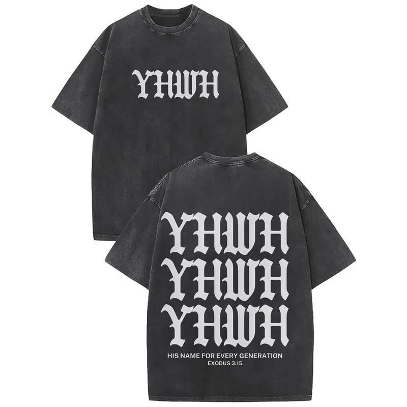 1pc, 230G Double-Sided Washing, Jehovah Print T-Shirt, High-Quality Wax Printed Cotton Retro Fashion Brand T-Shirt,...