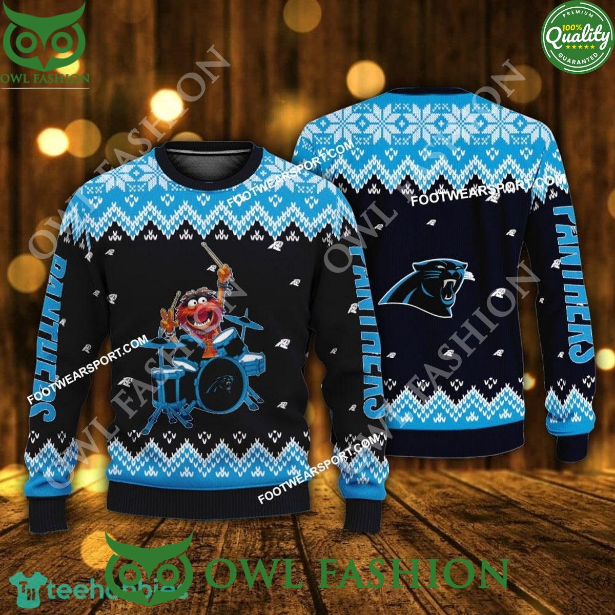 Logo Pattern Muppets Play Drums Carolina Panthers Ugly Sweater Xmas