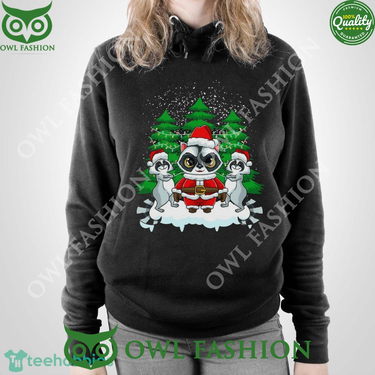Racoon Under Christmas Tree and Snow Ugly Sweater