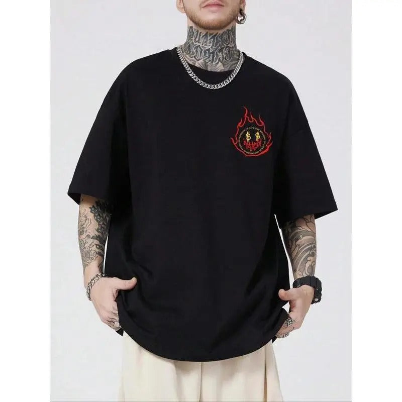 2 Sided Casual men'WB shield top for daily wear featuring WB shield cartoon graphic print, round neck, Gunpla brand drop...