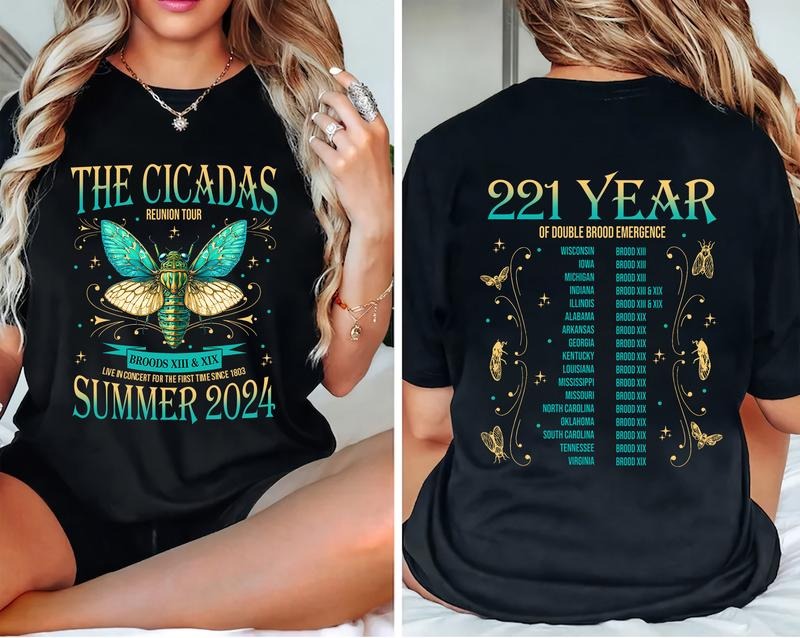 2 Sides Cicada Concert Tour 2024 Shirt, Year of the Cicadas, States Of Cicada Double Brood XIII & XIX Hoodie, Sweatshirt
