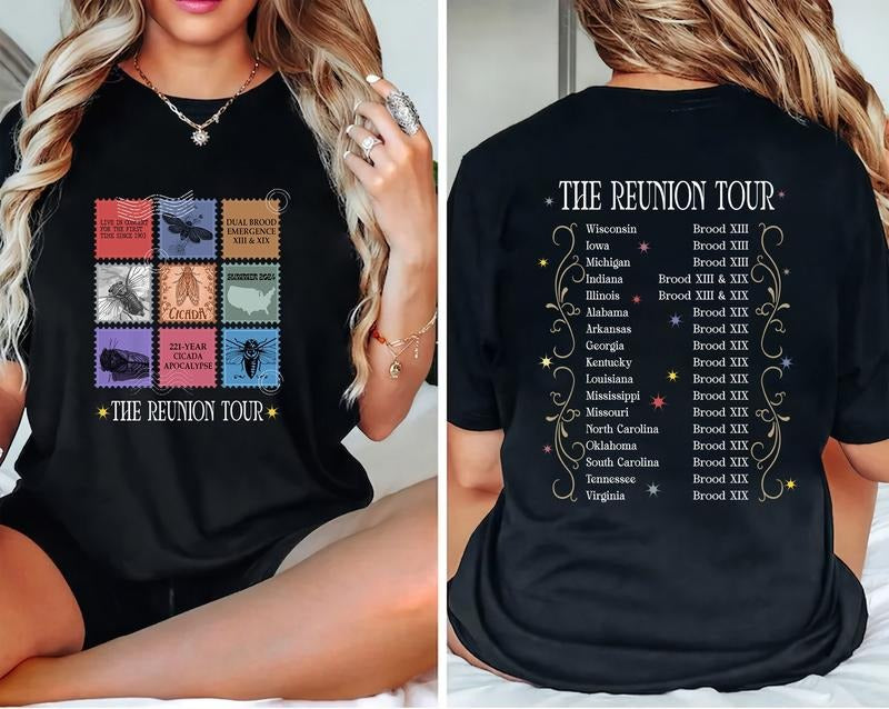 2 Sides Cicadas Reunion Tour Shirt, Cicada Concert Tour 2024, States Of Cicada Double Brood XIII & XIX Hoodie, Sweatshirt