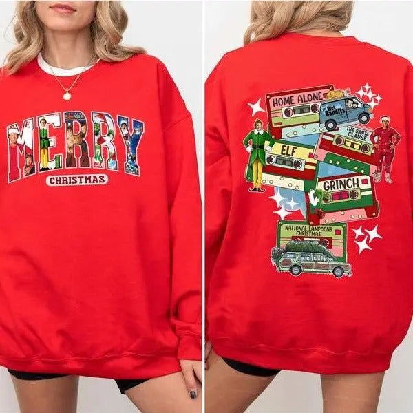 2 Sides Classic 90s Christmas Mo-vi-e-s Sweatshirt, Retro Christmas Mo-vie-s Two Sides Sweatshirt, Merry Christmas...