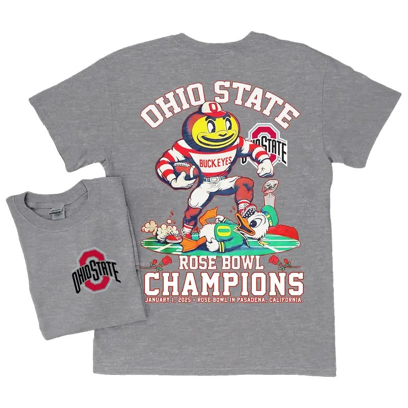 2 sides Ohio State Buckeyes 2025 Rose Bowl Champions Mascot Shirt Classic Cotton Sweaters Womenswear Menswear football fan Comfortable Sweatshirt Hoodie Love Fit Essential