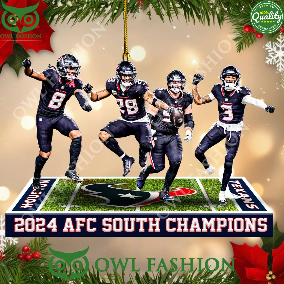 2024 AFC South Champions 4 main players of Houston Texas plastic ornament