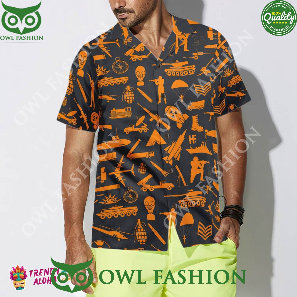 2024 Gun Yellow Pattern Summer Hawaiian Shirt