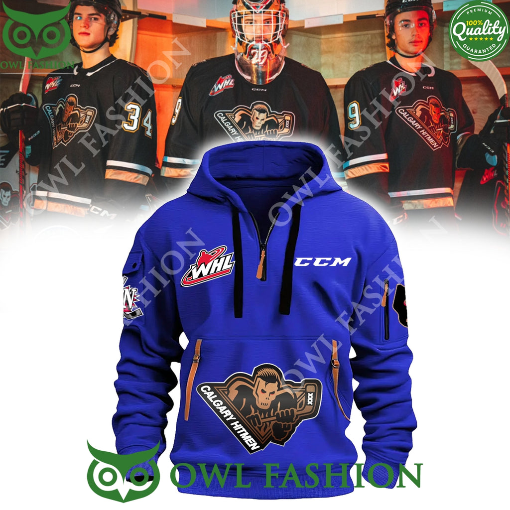 2024 Limited Calgari Hitmen WHL Hockey Game Half zipper hoodie