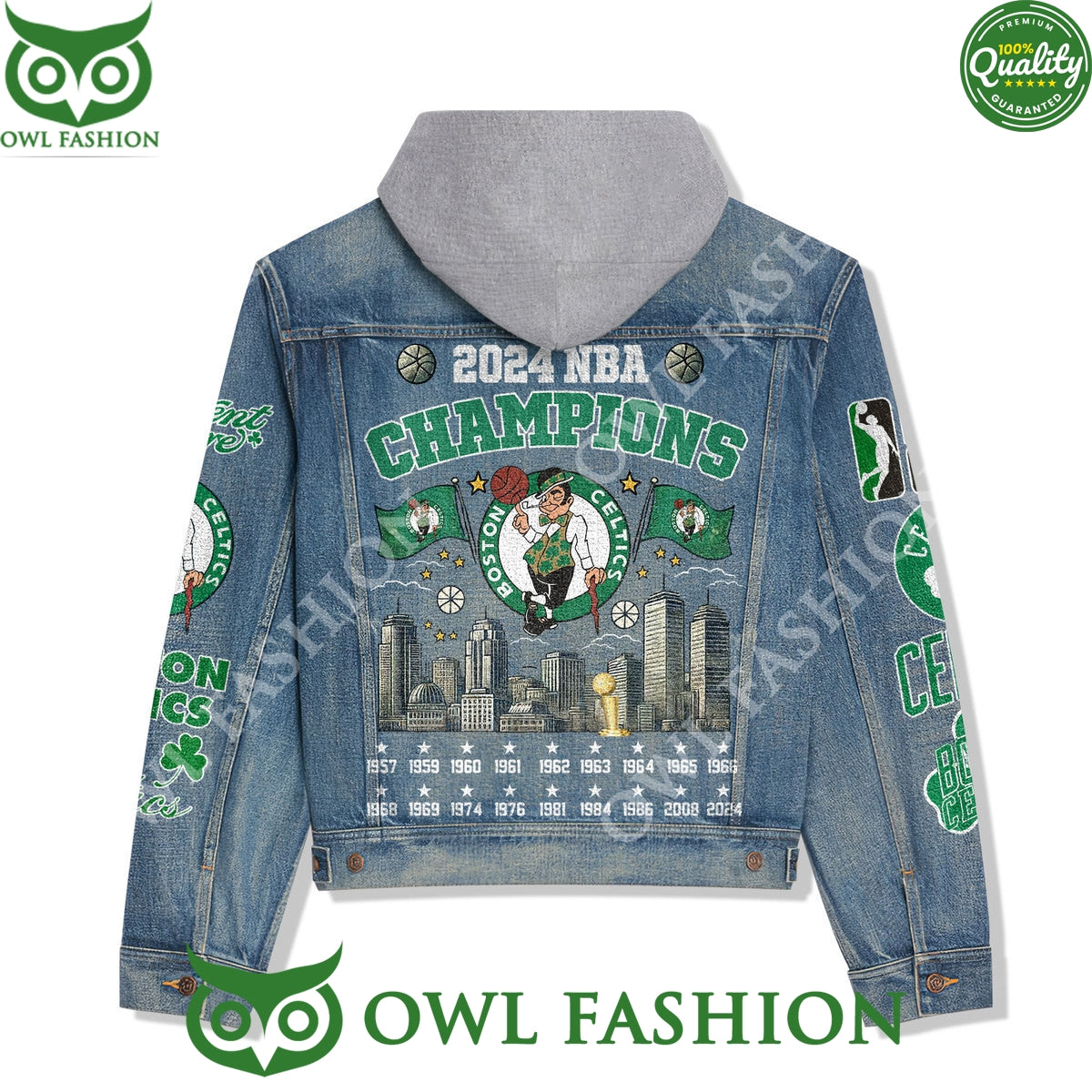 2024 NBA Champions Boston Celtics Logo Denim Jacket