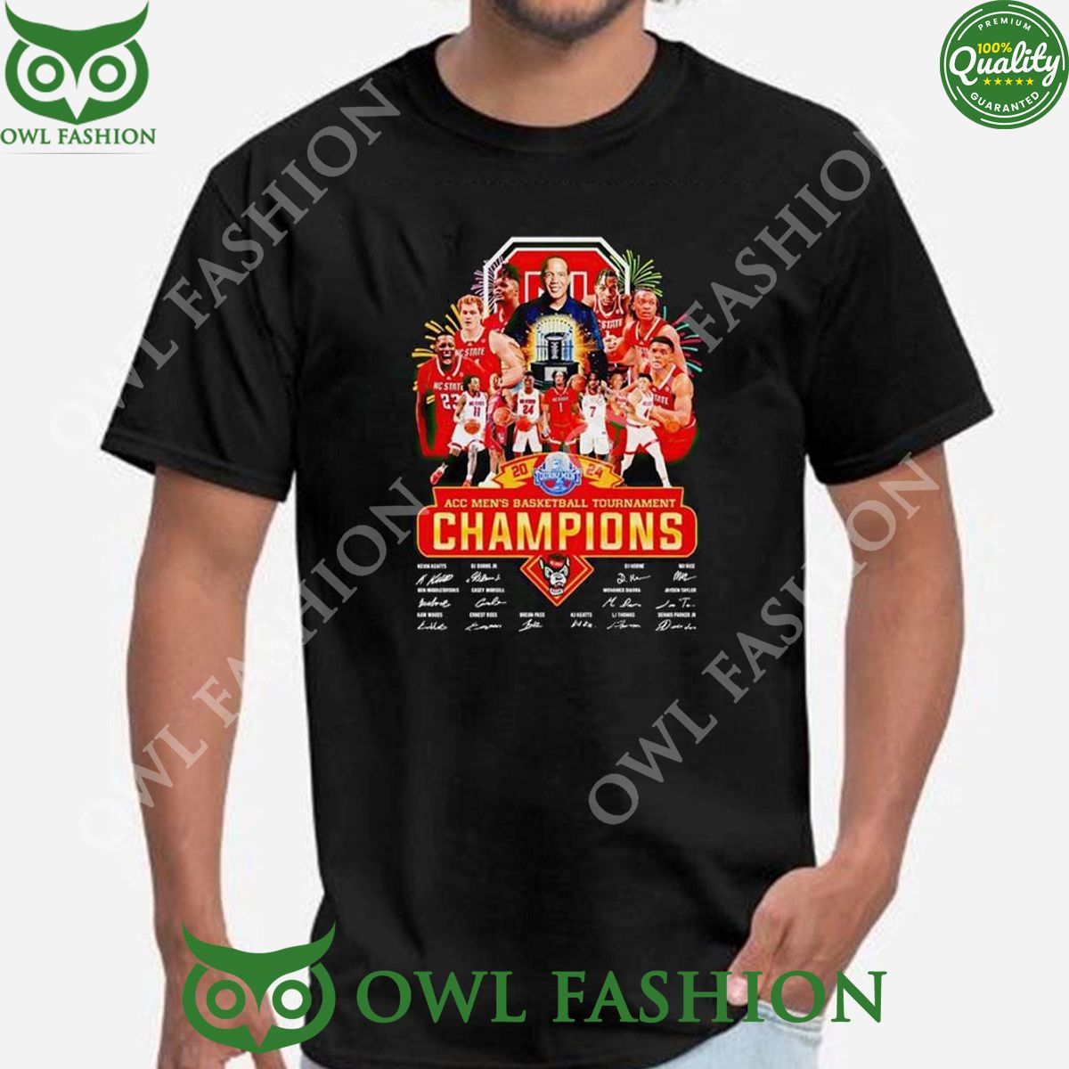 2024 Nc State Wolfpack Accbasketball Tournament Champions Player Signatures t Shirt