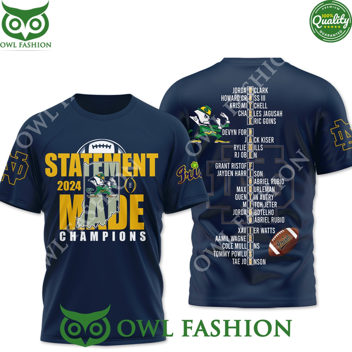 2024 Statement Made Champions Player Names 3D t Shirt