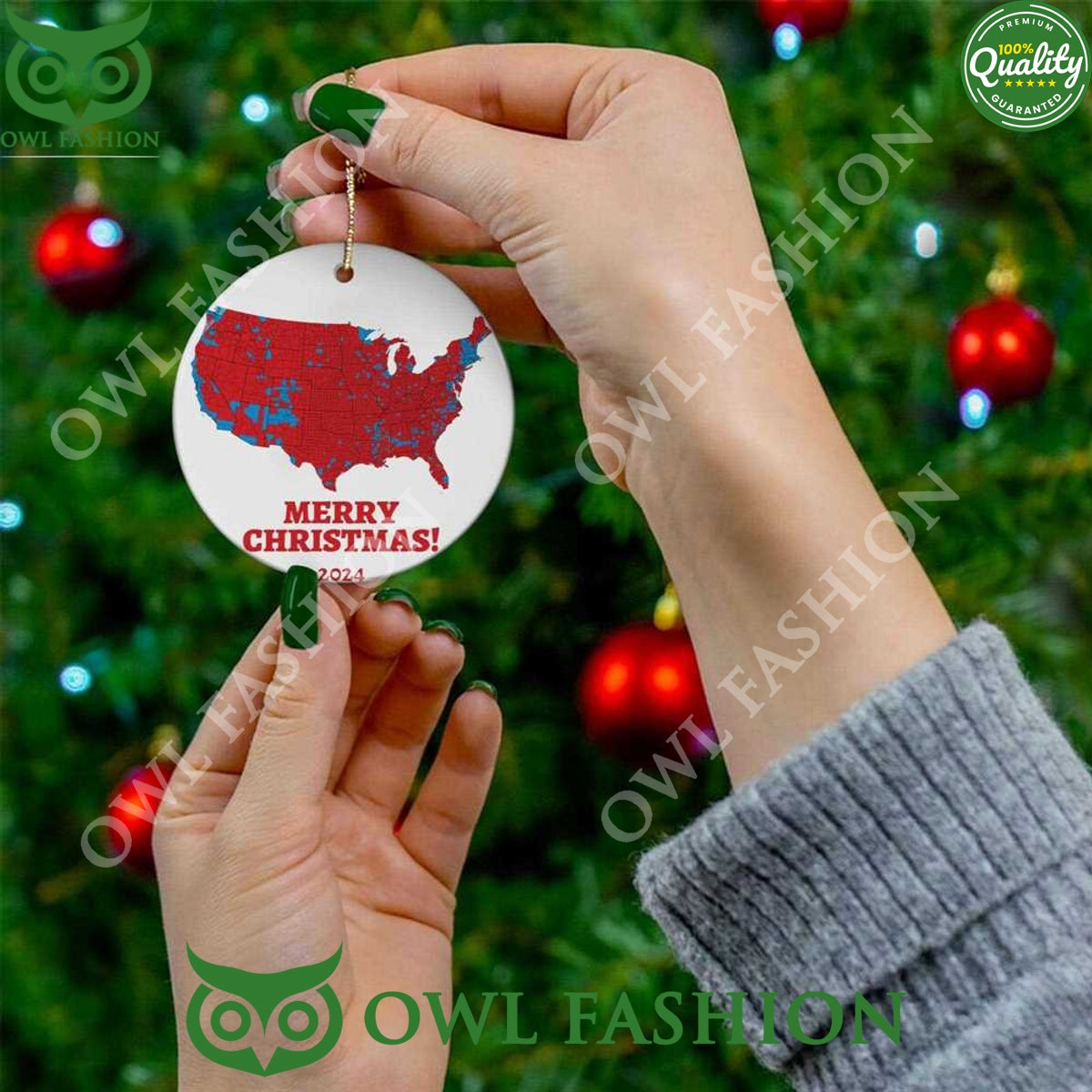 2024 Us Presidential Election Map Trump Red Wave Merry Christmas Ornament