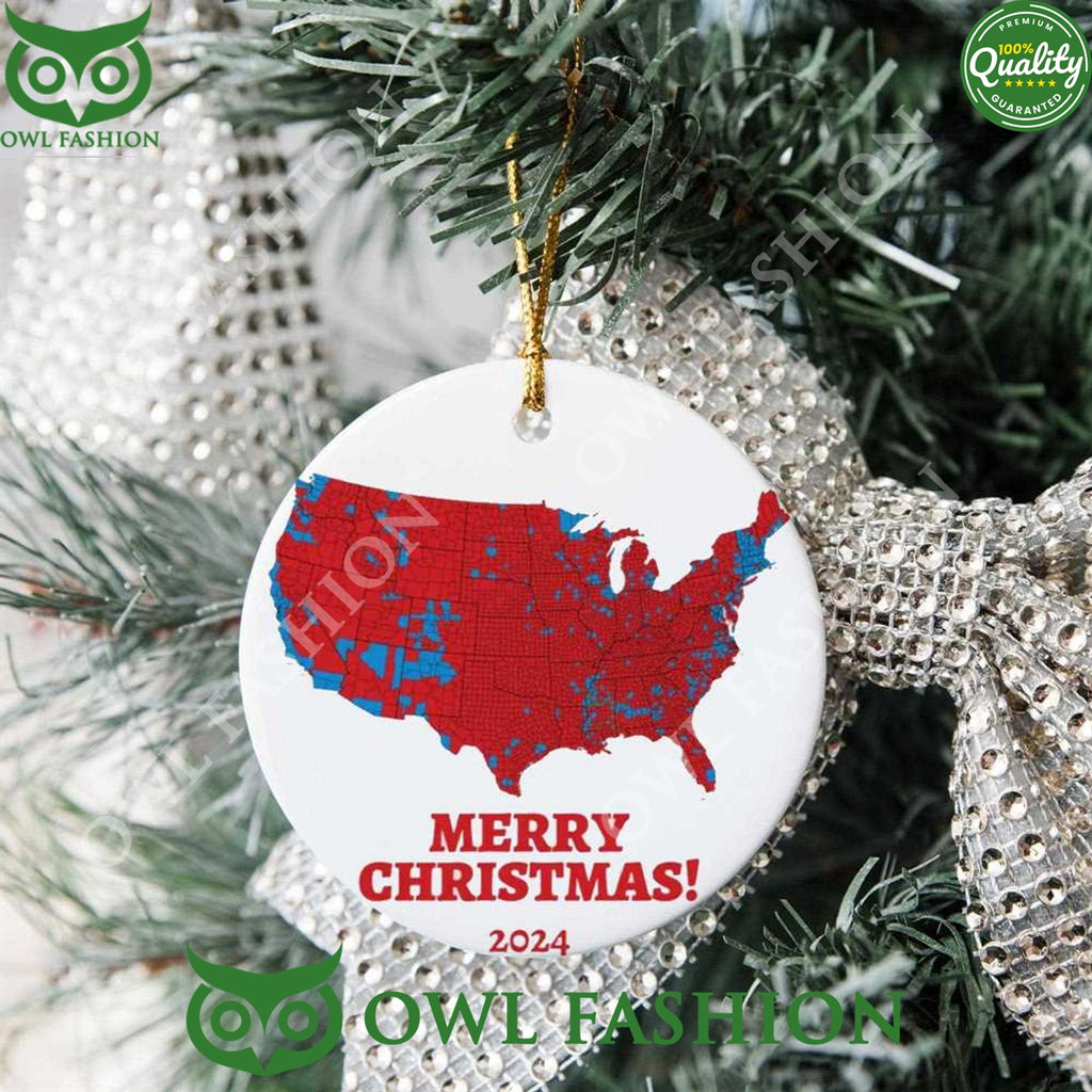 2024 Us Presidential Election Map Trump Red Wave Merry Christmas Ornament
