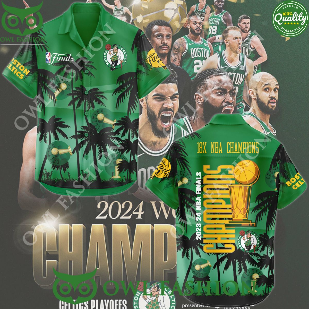 2024 WORLD CHAMPIONS Boston Celtics 18 Time NBA Finals hawaiian shirt