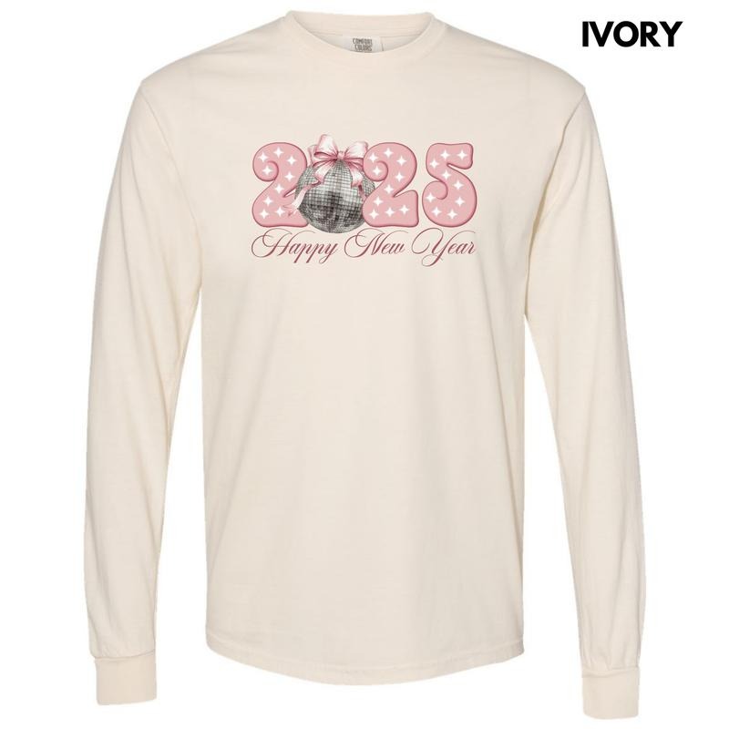 2025 Blush Disco New Year Long Sleeve Comfort Colors T-Shirt 'NLB' Hoodie, Sweatshirt | RetroVerseTees.com