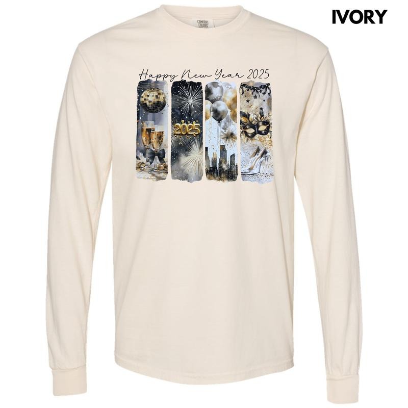 2025 New Year Scenes Long Sleeve Comfort Colors T-Shirt Hoodie, Sweatshirt | RetroVerseTees.com