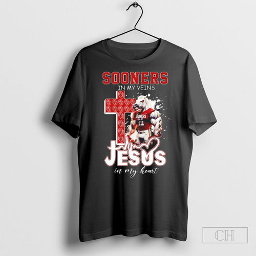 2025 Oklahoma Sooners Football In My Veins Jesus In My Heart Shirt