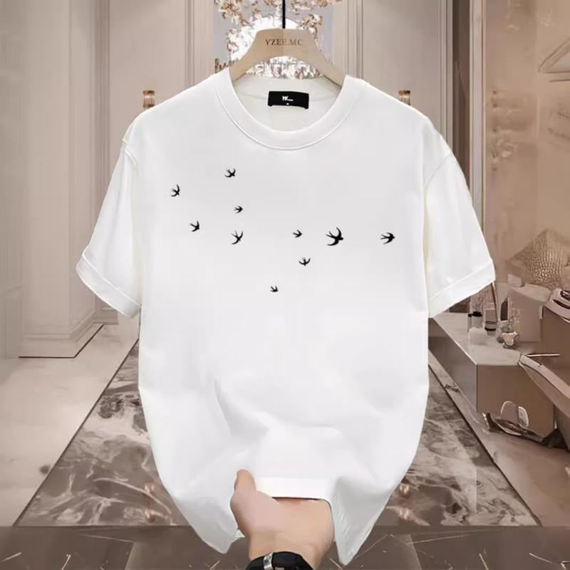 2025 Short Sleeve Pure Cotton T-Shirt Versatile Casual Loose Fit Printed Men's Round Neck Top Short Sleeve Base Shirtstyle{n002}2