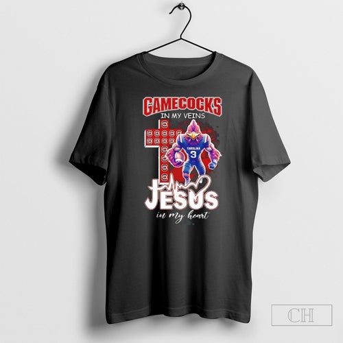 2025 South Carolina Gamecocks In My Veins Jesus In My Heart Shirt