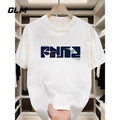 2025 Summer Cotton Men's Letter Print Short Sleeve T-Shirt Trendy Loose Fit Versatile Crew Neck Short Sleeve Hoodie,...