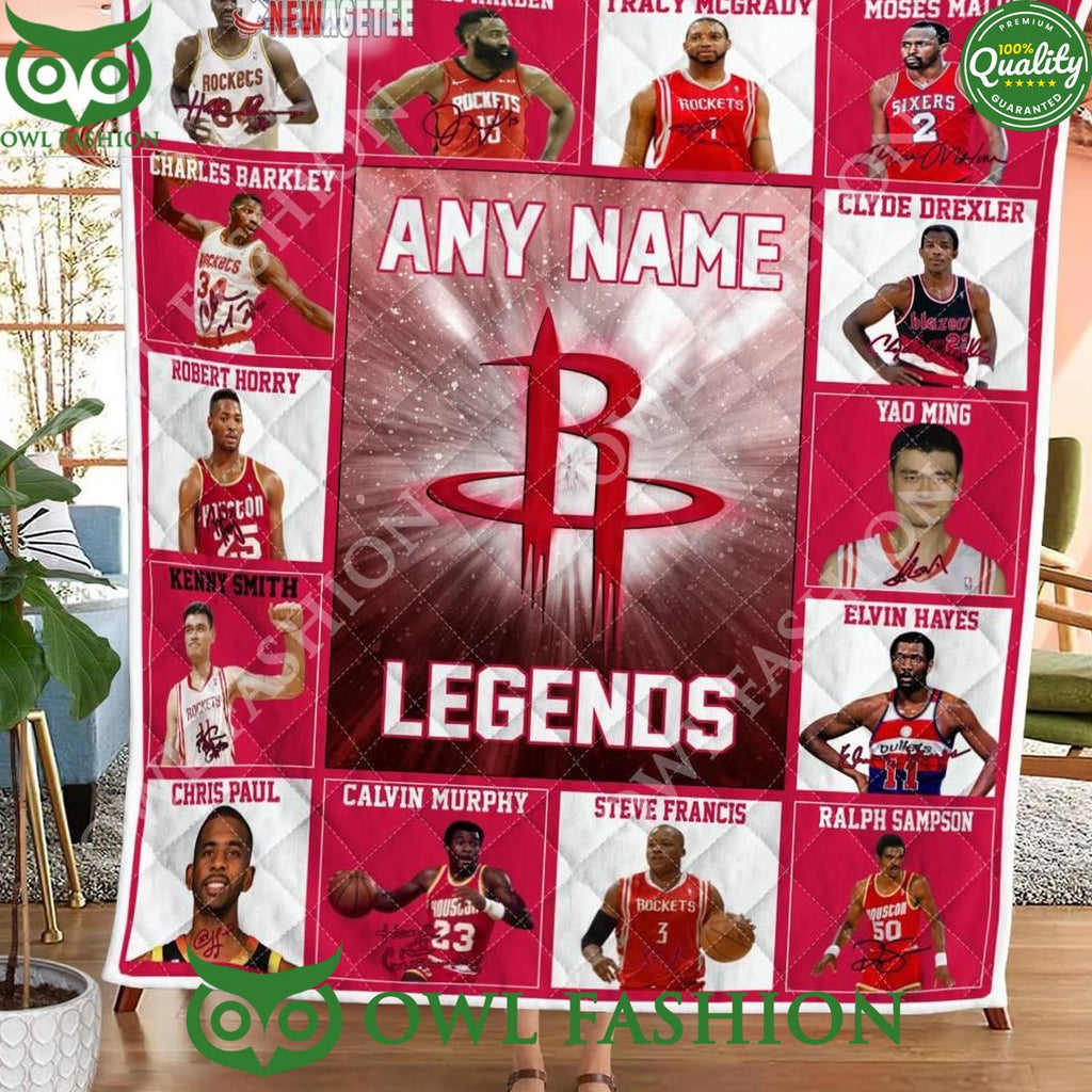 Houston Rockets Legends 2024 Team Customized Limited Quilt Fleece Blanket